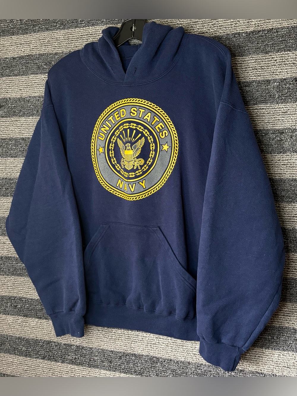 Vintage 90’s Soffe United States Navy Blue Hoodie Sweatshirt Men’s Large EUC